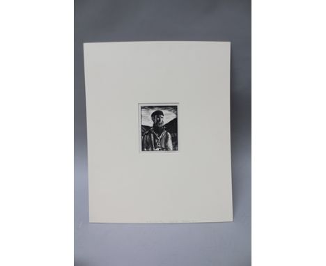 AFTER GERALD LESLIE BROCKHURST, RA (1890-1978) "A Mountain Man", a black printed wood block, signed in pencil to margin, 12.5