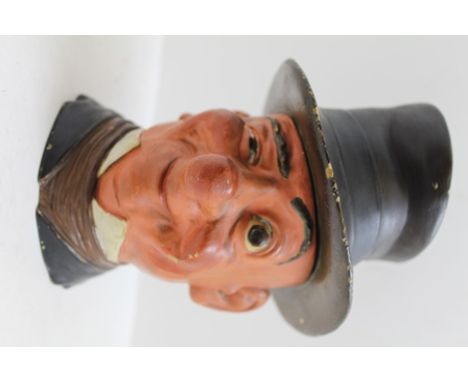 AN "ALLY SLOPER" CARICATURE PAINTED CERAMIC TOBACCO JAR with top hat lid, possibly German, circa 1890, impressed marks to bas