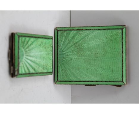 AN ART DECO GREEN ENAMEL CIGARETTE CASE and a MATCH BOOK CASE, Birmingham 1933, 130g 
