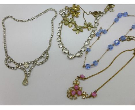 Five vintage paste and other necklets