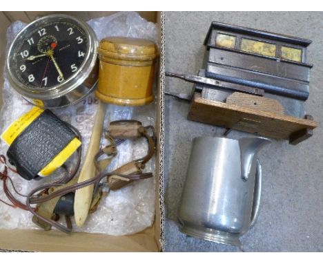 A Goliath Repeater alarm clock, Tallent music box, light meter, etc.