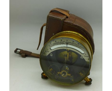 A Robert W Paul galvanometer in a leather case, no. 2133, dated 1917