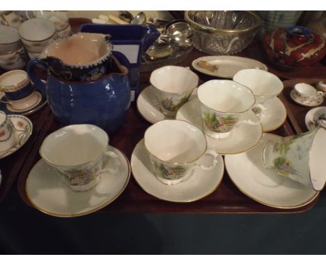 A Tray Containing Royal Albert Cups and Saucers Advertising Jugs Etc.