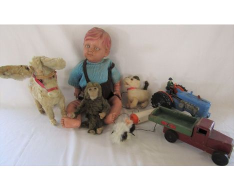 Various retro toys inc doll, chad valley and battery operated dog