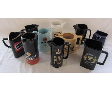 Selection of ceramic advertising jugs inc Black Label, Bacardi rum and Tennent's Extra