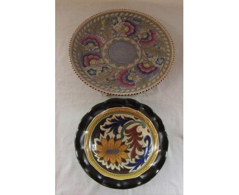 Charlotte Rhead charger D 32 cm &amp; Gouda pottery dahlia pattern fluted bowl D 23 cm