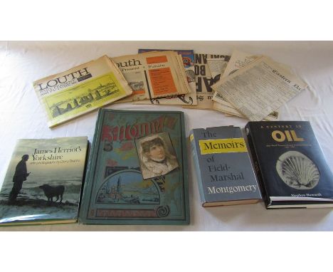 Vintage scrap book / album, various ephemera inc Louth publications &amp; books relating to A century in Oil, Memoirs of Fiel