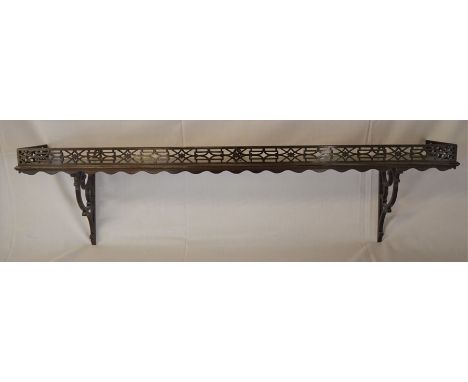 Mahogany Chippendale style bracket shelf with fretwork gallery (repaired)&nbsp; L 92 cm