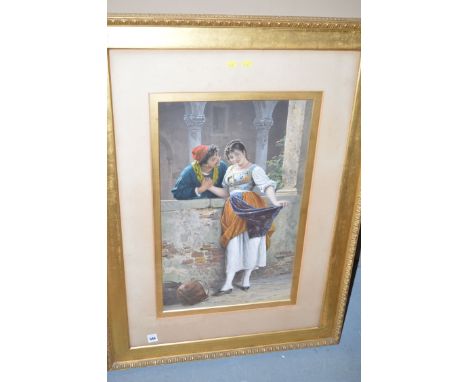 A colour print - Italian lovers, after Eugene de Blaas, in an ornate gilt frame.