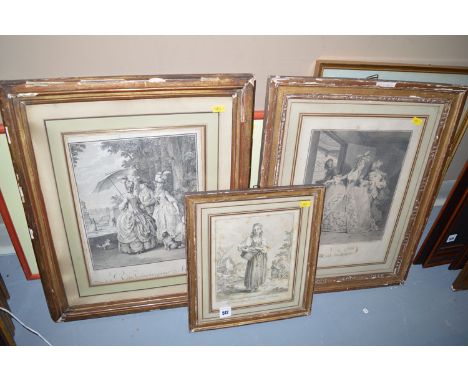 Antique engravings - "La Petite Marchande D'Oeufs D, Octha"; "Les Adieux" and "Le Rendez-Dous Pour Marly", after F. M. Moruau