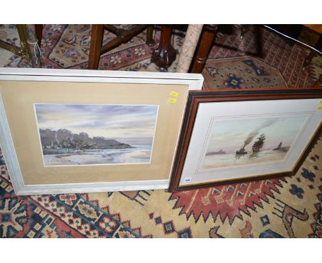 A watercolour - "Heysham", by E.J.W. Prior; together with a colour print - "Entering the Tyne", after Thomas Wilkinson.  (2)