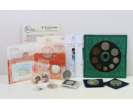 A collection of mixed coins to include a selection of pre decimal silver examples to include a Queen Victoria full crown coin
