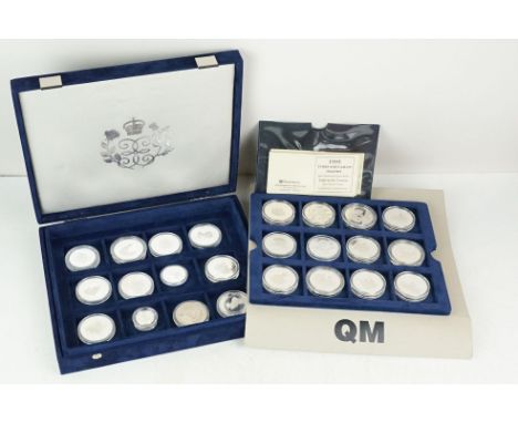 The Queen Elizabeth the Queen Mother silver proof coin set, comprising of 24 silver proof coins encapsulated within fitted di