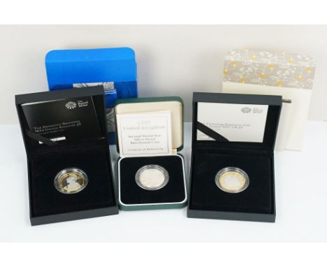 A collection of three Royal Mint Queen Elizabeth II £2 silver proof coins to include 1995, 2015 and 2017 examples, all encaps
