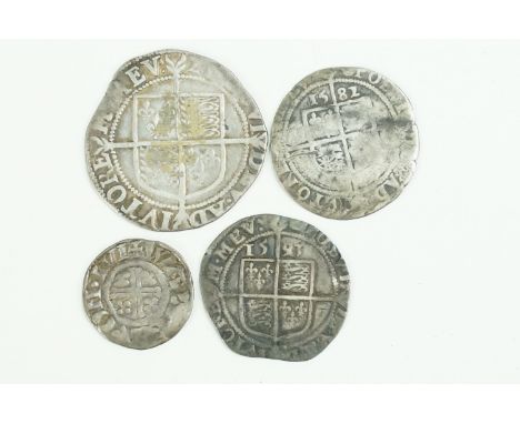 A small collection of four British silver hammered coins to include Queen Elizabeth I examples. 