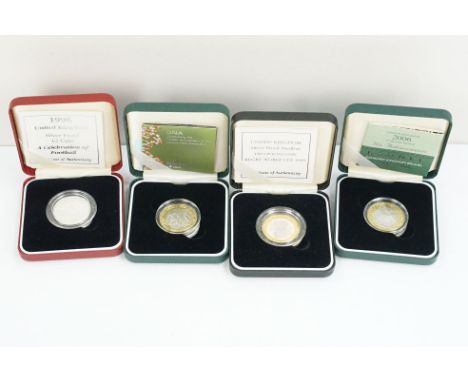 A collection of four Royal Mint Queen Elizabeth II £2 silver proof coins to include 1996, 1999, 2006 and 2003 examples, all e