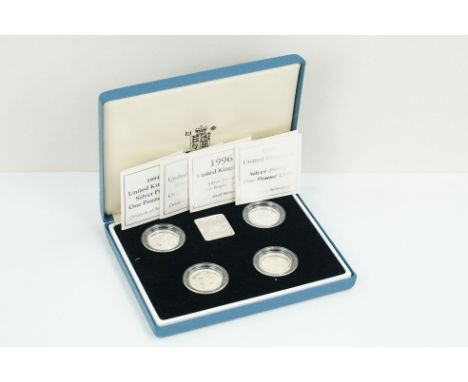 A Royal Mint Queen Elizabeth II 1994-1997 £1 silver proof four coin set, encapsulated within fitted display case and complete