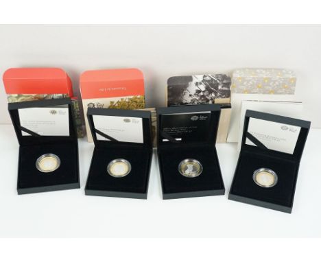 A collection of four Royal Mint Queen Elizabeth II £2 silver proof coins to include 2014, 2016, 2017 and 2016 examples, all e