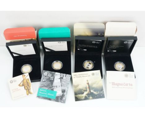 A collection of four Royal Mint Queen Elizabeth II £2 silver proof coins to include 2014, 2015, 2016 and 2017 examples, all e