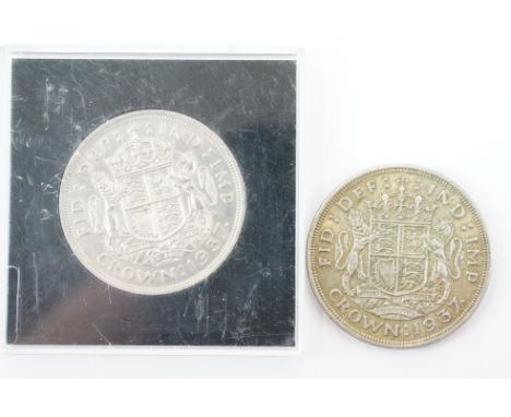 Two British King George VI 1937 silver full crown coins. 