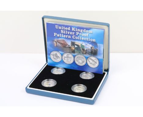 A Royal Mint United Kingdom Queen Elizabeth II Silver proof 2003 four £1 coin bridges set, all encapsulated within fitted dis