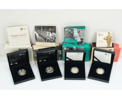 A collection of four Royal Mint Queen Elizabeth II £2 silver proof coins to include 2015, 2014, 2016 and 2017 examples, all e