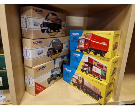 Group of Six Boxed Die Cast Corgi Classics Trucks inc Mack B Van, Scammel Scarab &amp; Highwayman, J &amp; A Smith of Maddist