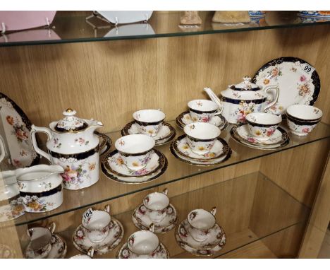 Antique 25-Piece Royal Crown Derby Cobalt Blue and Floral Tea and Coffee Service