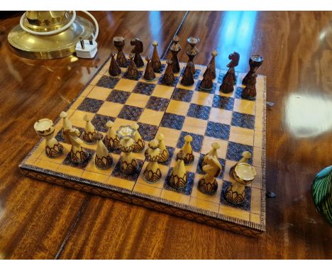 Vintage Far Eastern, possibly Chinese Wooden Chess Set