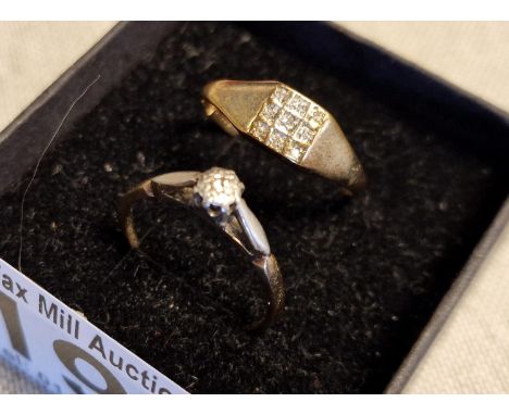 Pair of Vintage 9ct Gold and Diamond Dress Rings w/ 9-Stone Deco Ring A/F - total weight 2.7g