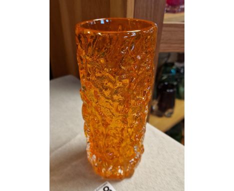 Vintage 1960s Whitefriars Bark Vase in Tangerine Orange by Geoffrey Baxter - 19cm tall