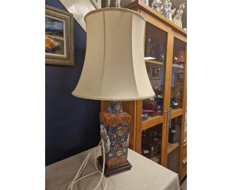 Large Hand-Painted Chinese Table Lamp - height 74cm inc shade