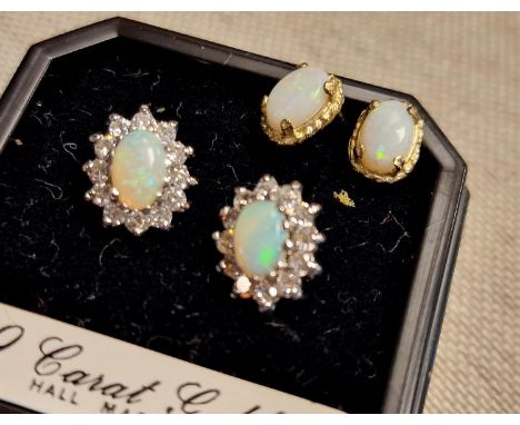 Two Pairs of 9ct Gold &amp; Opal Stud Earrings