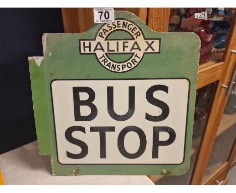 Vintage Green Metallic Halifax Passenger Transport Bus Stop Advertising Sign - 35x41cm