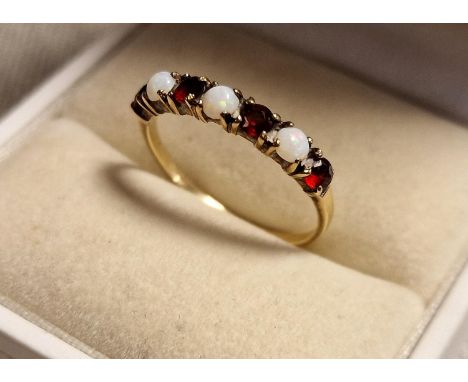 9ct Gold &amp; Opal Half Eternity Ring, size M