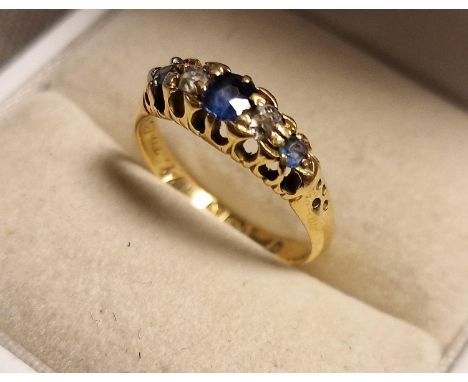 Antique 18ct Gold, Sapphire &amp; Diamond Dress Ring, 2.6g &amp; size K+0.5