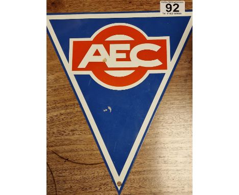 Triangular Enamel Metallic AEC Buses Transport Advertising Sign - 27x25.5cm
