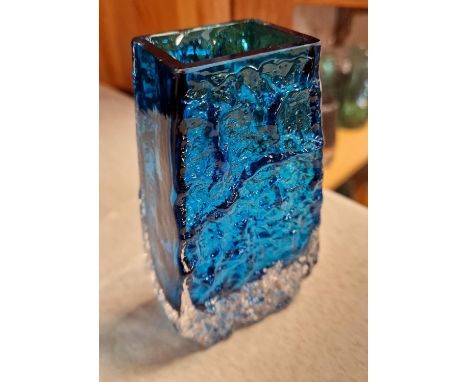 Vintage Whitefriars Geoffrey Baxter Turquoise Kingfisher Blue Coffin Vase - 13.5cm tall