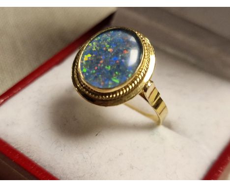 14ct Gold &amp; Opal Dress Ring, 3.4g &amp; size O