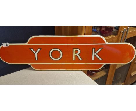 Vintage Metallic York Train/Railway Station Advertising Sign - 91x24cm