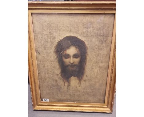 Antique Gilt-Framed Gothic Religious Print of Jesus Christ - 64x51cm inc frame