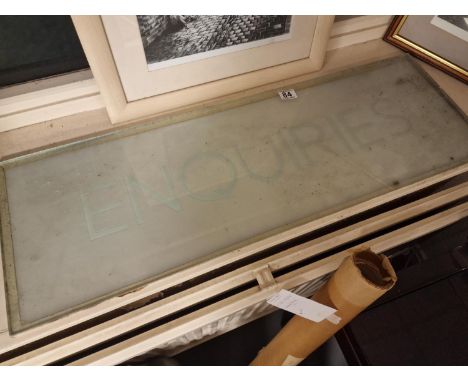 Vintage Mid-Century Glass 'Enquiries' Advertising Sign - 91x30cm
