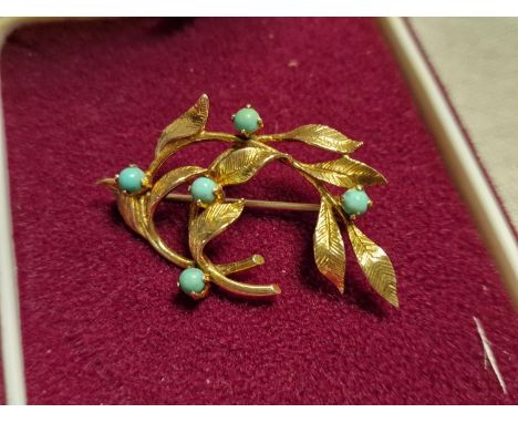 9ct Gold &amp; Turquoise Vintage Brooch, 4.7g