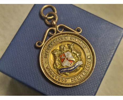 Cleckheaton Victoria Mills Cricket Club 9ct Gold 1923 Medal Fob - 7.7g