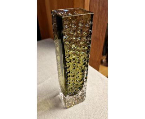 Vintage 1960s Whitefriars Sage Green Nailhead Vase - 17cm tall