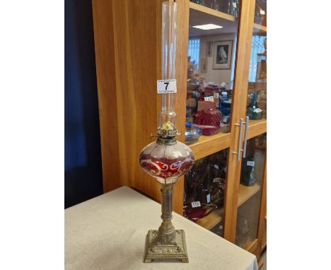 Victorian Oil Lamp w/enamel detail - 53cm high