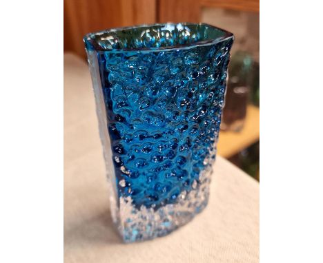 Vintage 1960s Whitefriars Turquoise Kingfisher Blue Nailhead Vase - 12cm tall