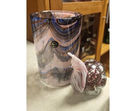 Signed Phoenician Art Glass Vase (15.5cm high) + a Snail Paperweight