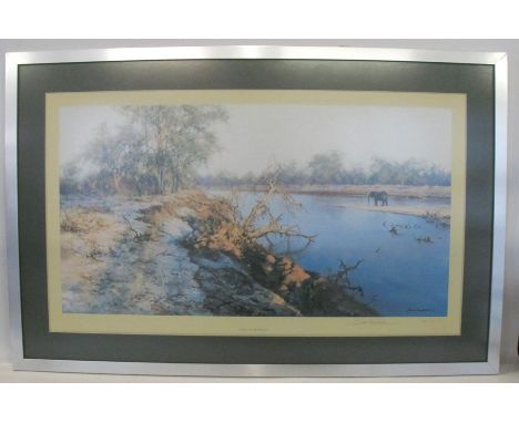 David Shephard, limited edition colour print, Evening of the Elephants, signed, 18ins x 32ins (D)