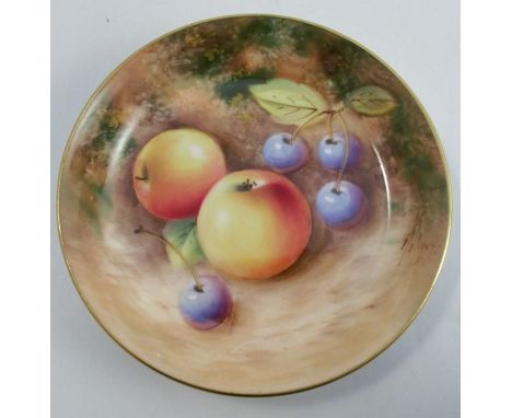 A Royal Worcester circular dish, decorated with fruit to a mossy background by Roberts, diameter 4.5insCondition Report:  OK